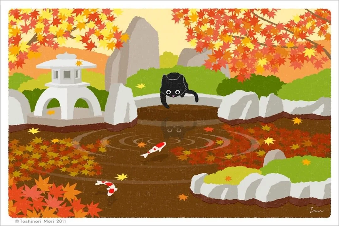 超治愈！跟着日本插画师笔下的猫咪去踏青，把清新的风光尽收眼底