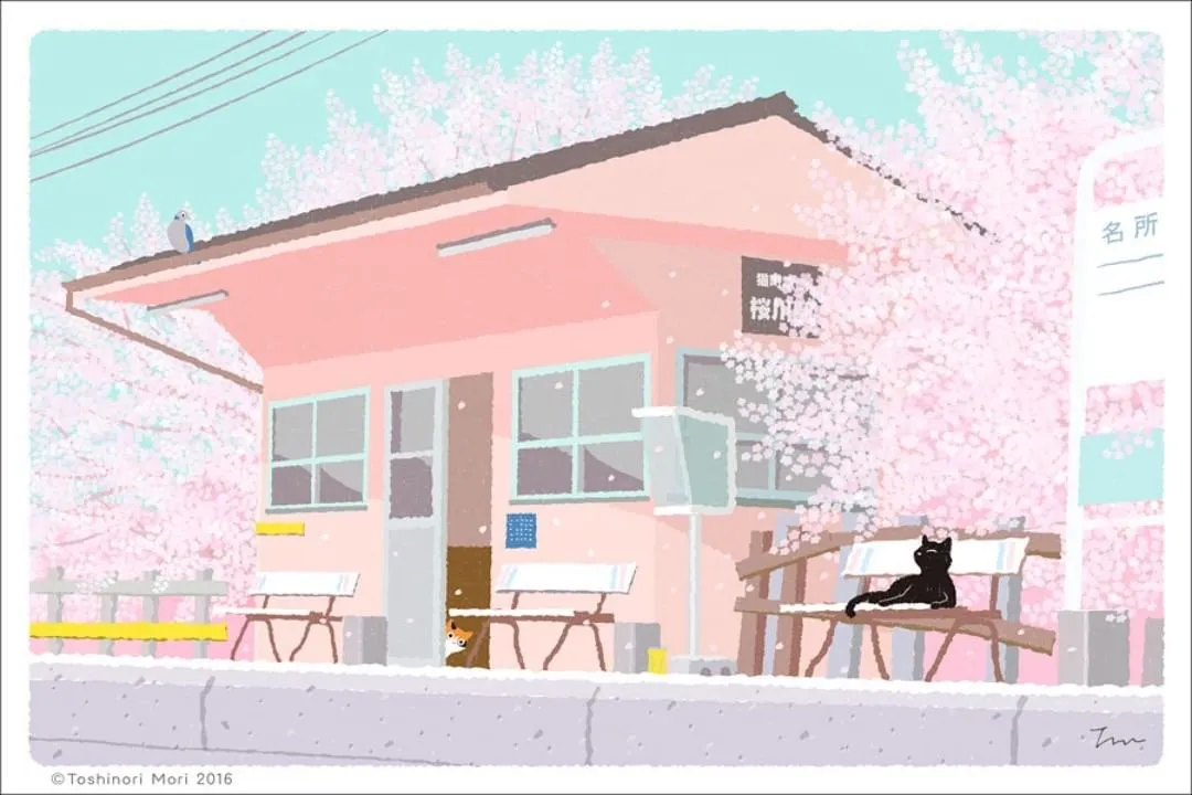 超治愈！跟着日本插画师笔下的猫咪去踏青，把清新的风光尽收眼底