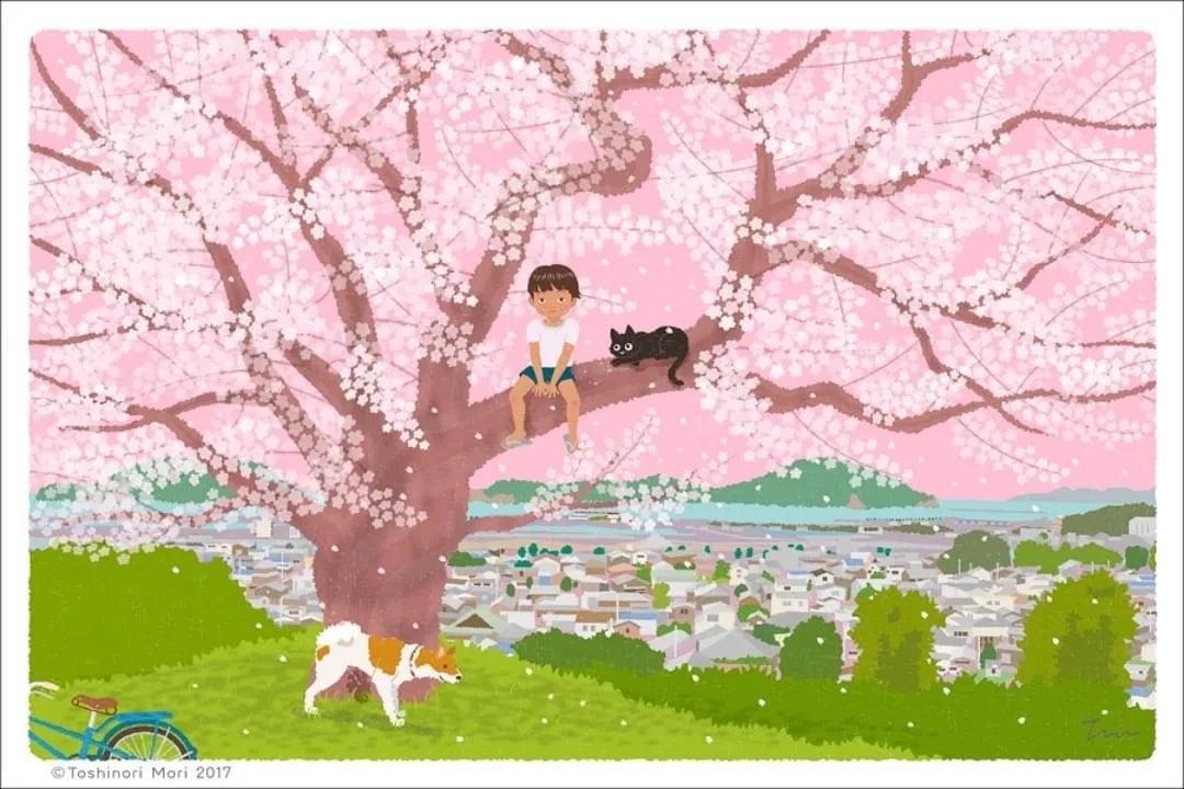 超治愈！跟着日本插画师笔下的猫咪去踏青，把清新的风光尽收眼底