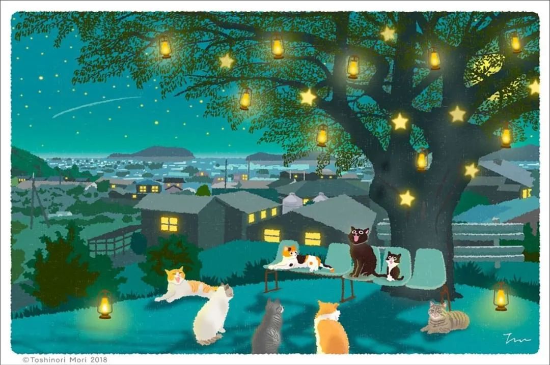 超治愈！跟着日本插画师笔下的猫咪去踏青，把清新的风光尽收眼底