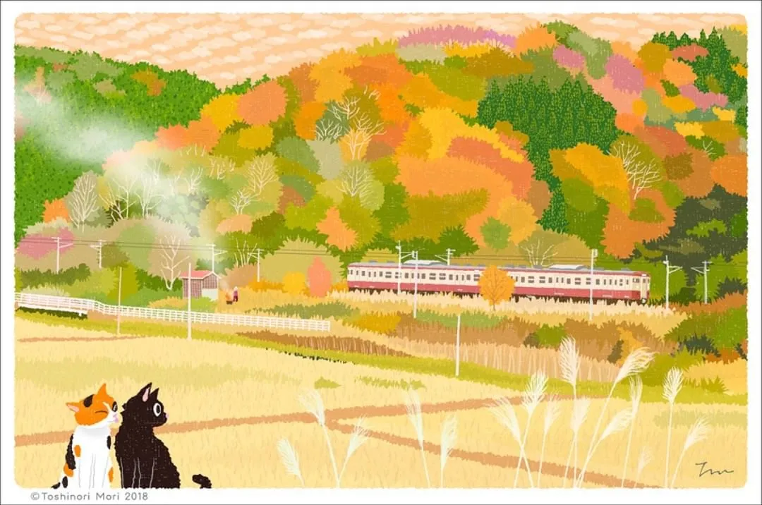 超治愈！跟着日本插画师笔下的猫咪去踏青，把清新的风光尽收眼底