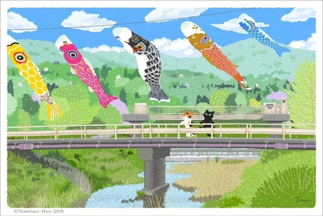 超治愈！跟着日本插画师笔下的猫咪去踏青，把清新的风光尽收眼底