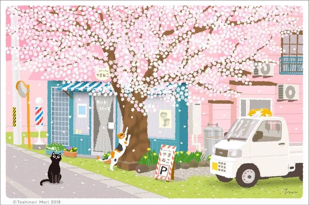 超治愈！跟着日本插画师笔下的猫咪去踏青，把清新的风光尽收眼底