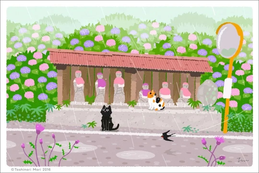 超治愈！跟着日本插画师笔下的猫咪去踏青，把清新的风光尽收眼底