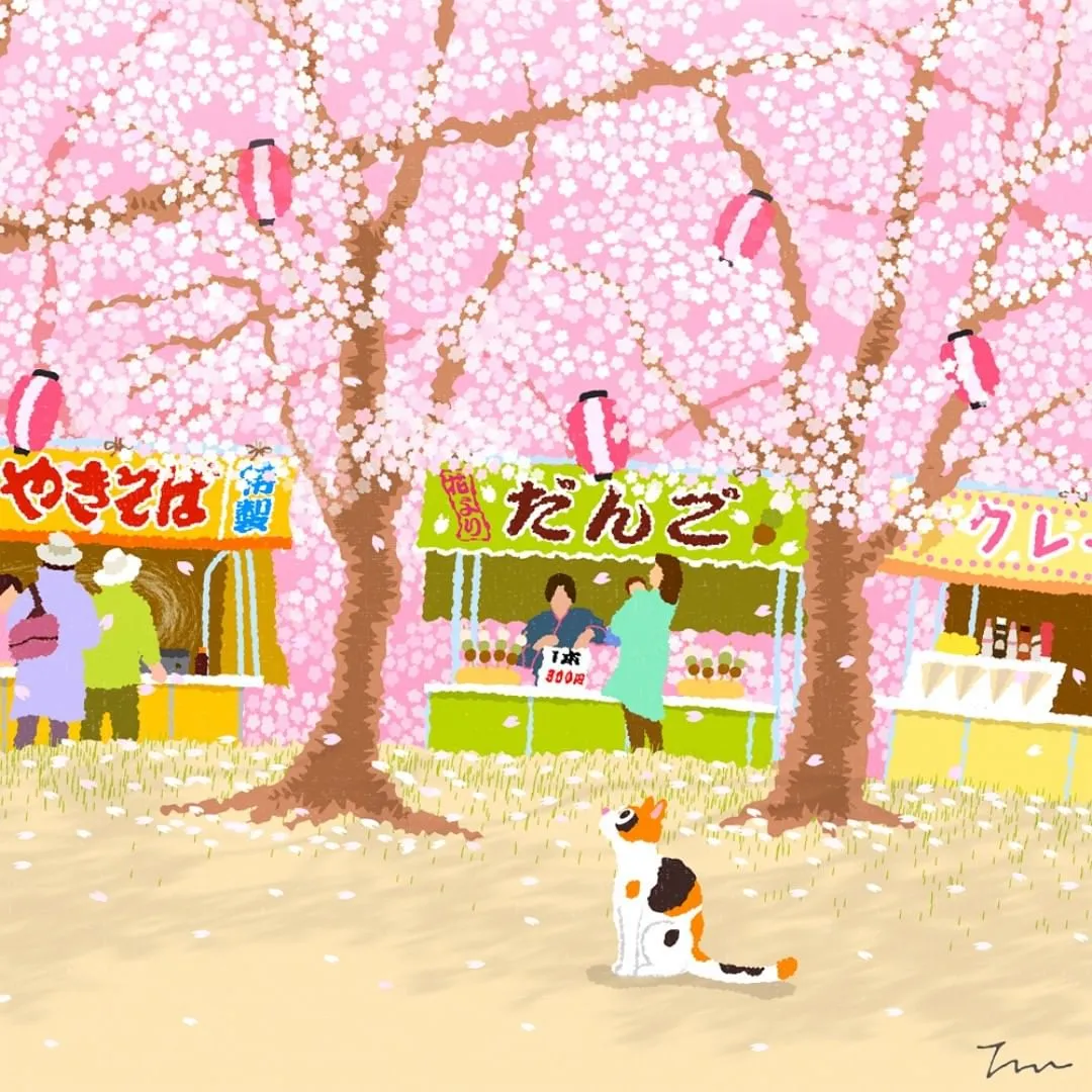 超治愈！跟着日本插画师笔下的猫咪去踏青，把清新的风光尽收眼底