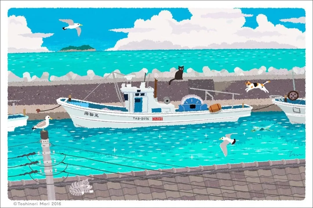 超治愈！跟着日本插画师笔下的猫咪去踏青，把清新的风光尽收眼底