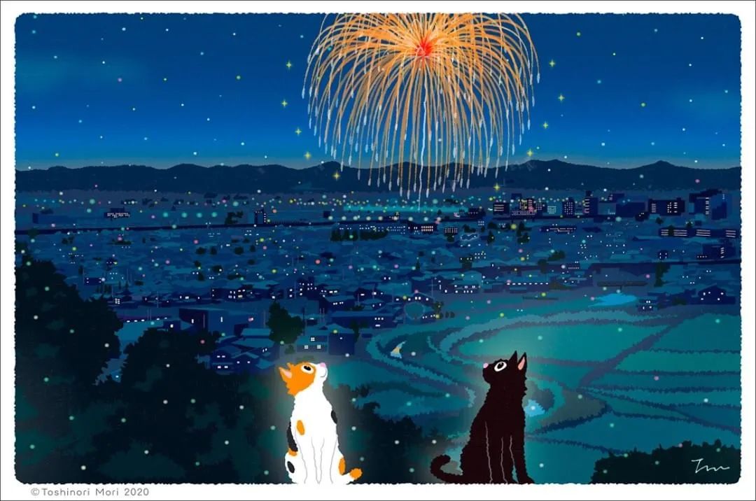 超治愈！跟着日本插画师笔下的猫咪去踏青，把清新的风光尽收眼底