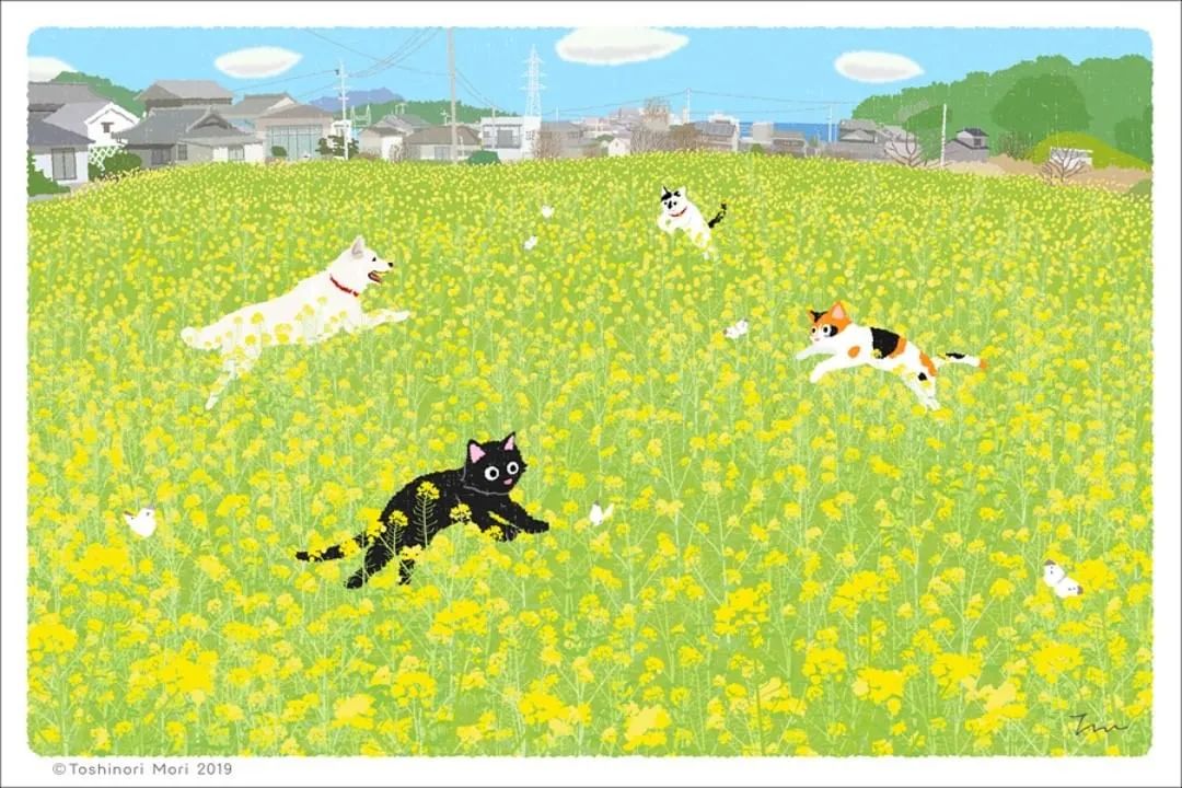 超治愈！跟着日本插画师笔下的猫咪去踏青，把清新的风光尽收眼底