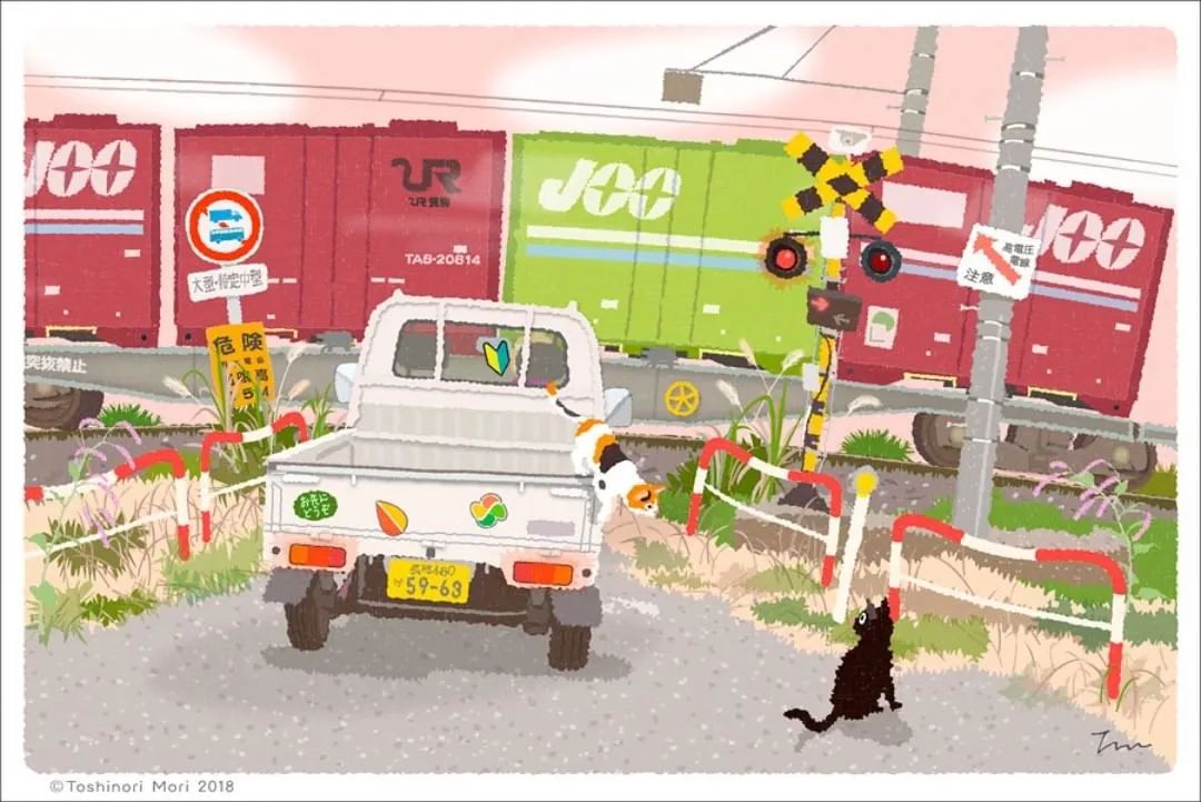 超治愈！跟着日本插画师笔下的猫咪去踏青，把清新的风光尽收眼底