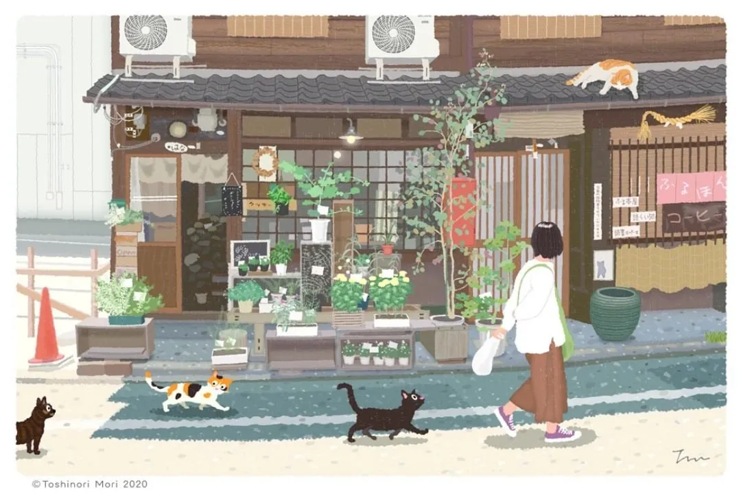 超治愈！跟着日本插画师笔下的猫咪去踏青，把清新的风光尽收眼底