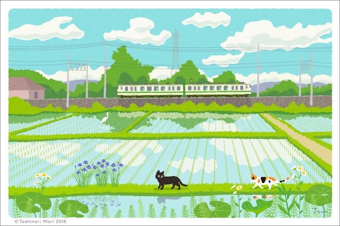 超治愈！跟着日本插画师笔下的猫咪去踏青，把清新的风光尽收眼底