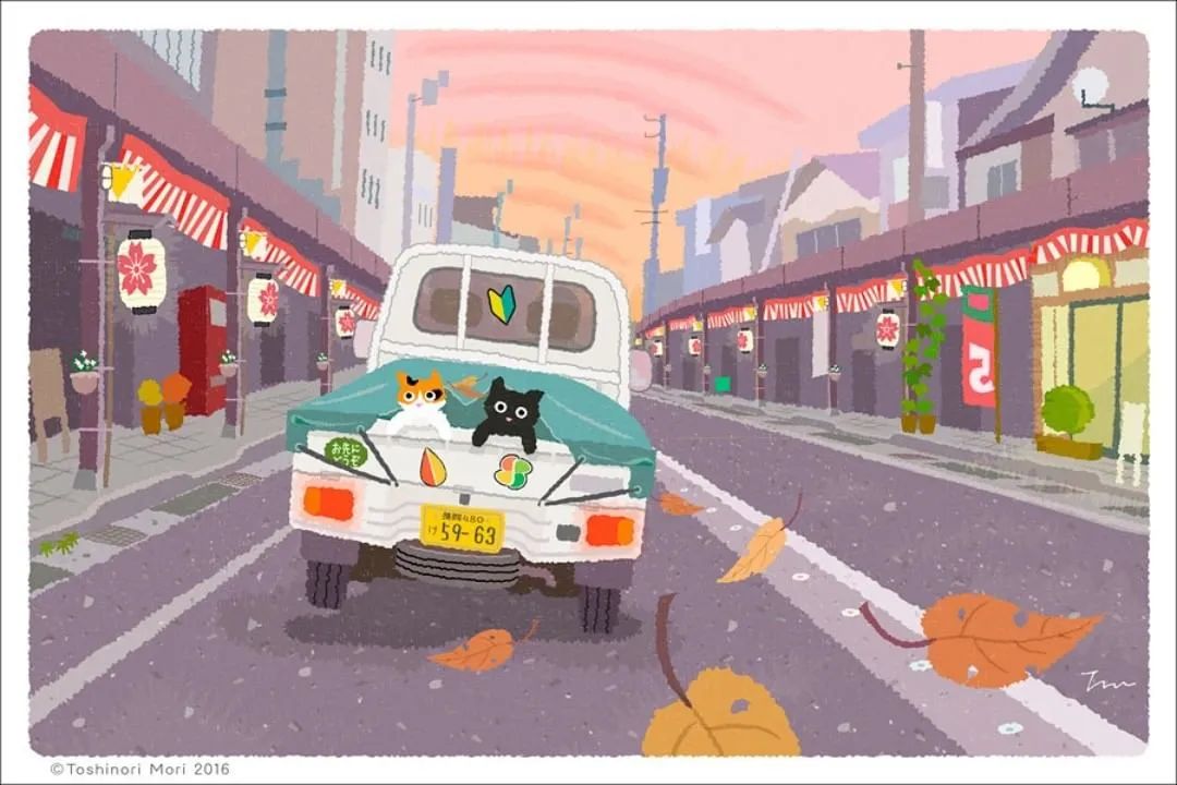 超治愈！跟着日本插画师笔下的猫咪去踏青，把清新的风光尽收眼底