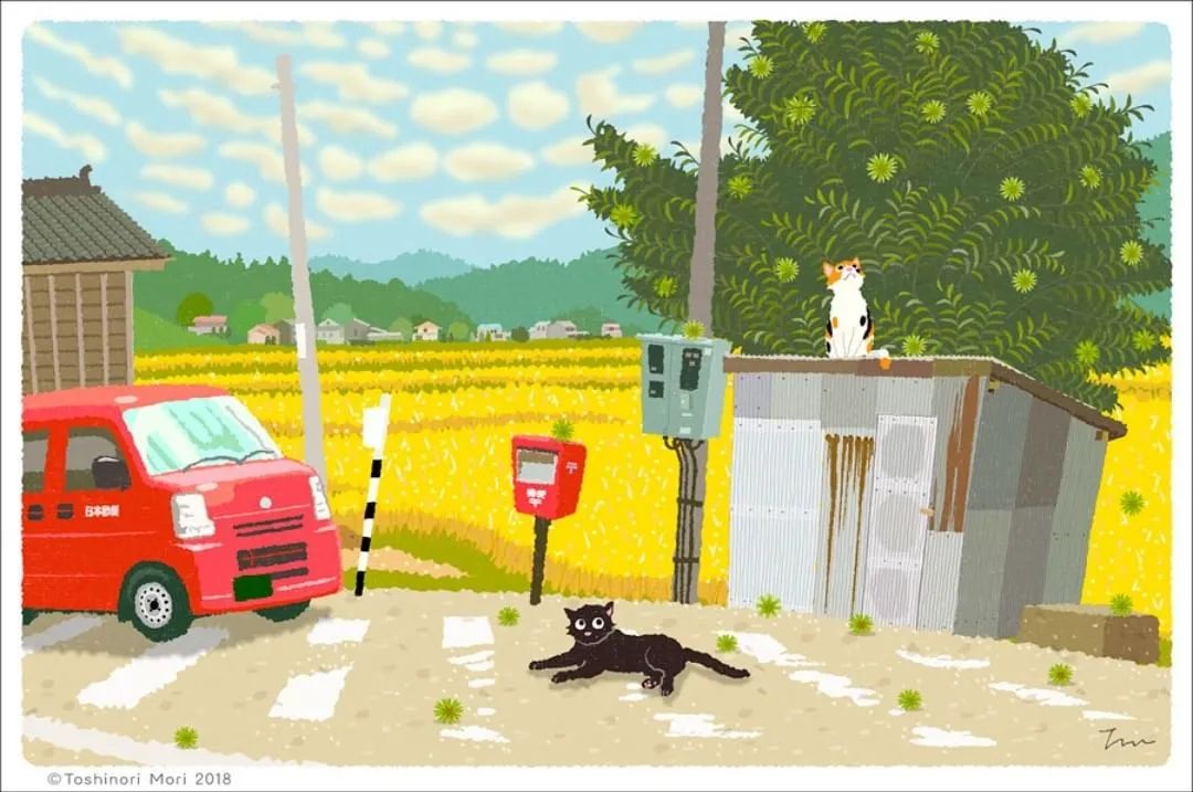 超治愈！跟着日本插画师笔下的猫咪去踏青，把清新的风光尽收眼底