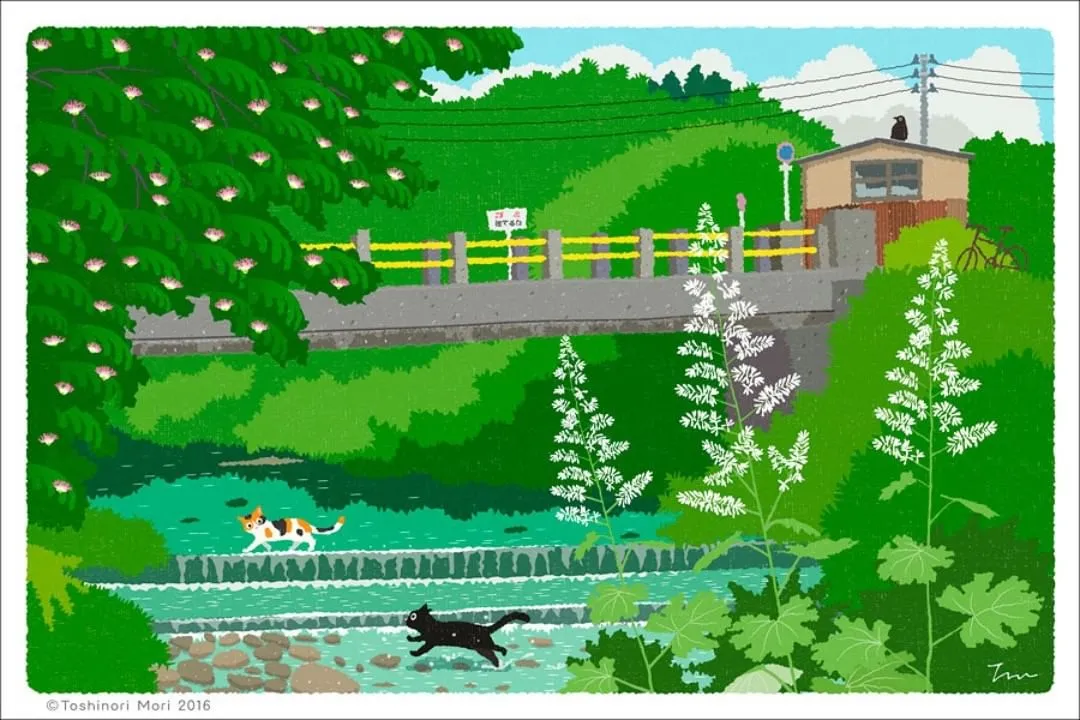 超治愈！跟着日本插画师笔下的猫咪去踏青，把清新的风光尽收眼底